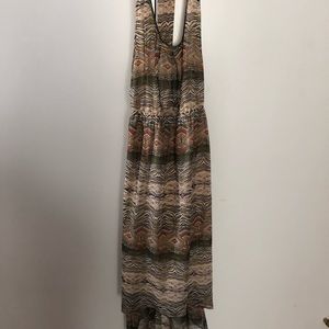 High low open back tribal print dress